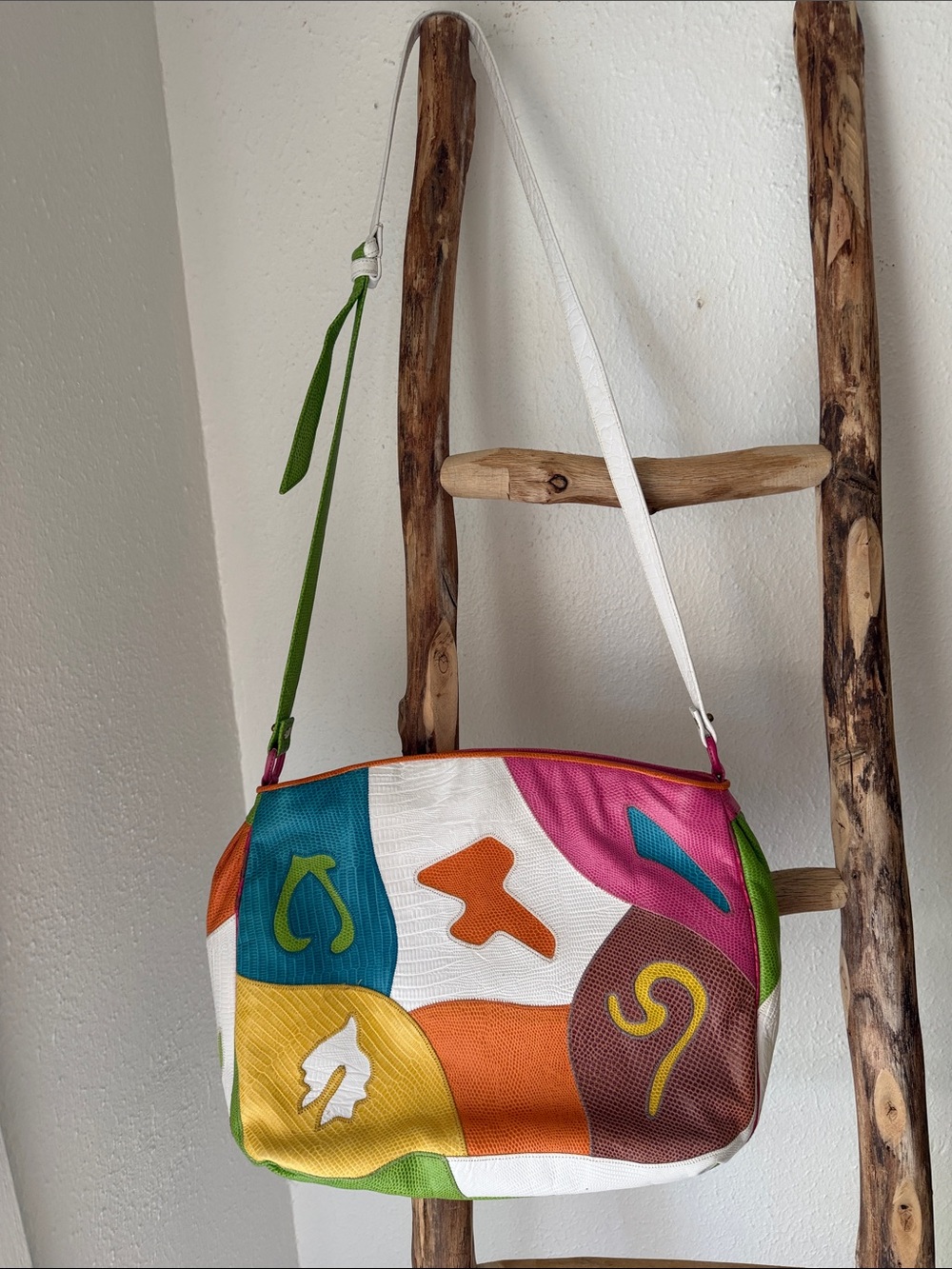 Sharif Vintage Colorblock Graphic Crossbody Abstract Shoulder Bag 80s Tassel